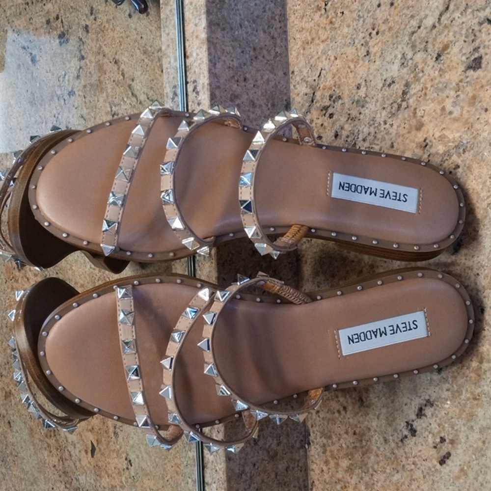 Steve Madden Leather-like Sandals with Studded Straps. New Without Box.